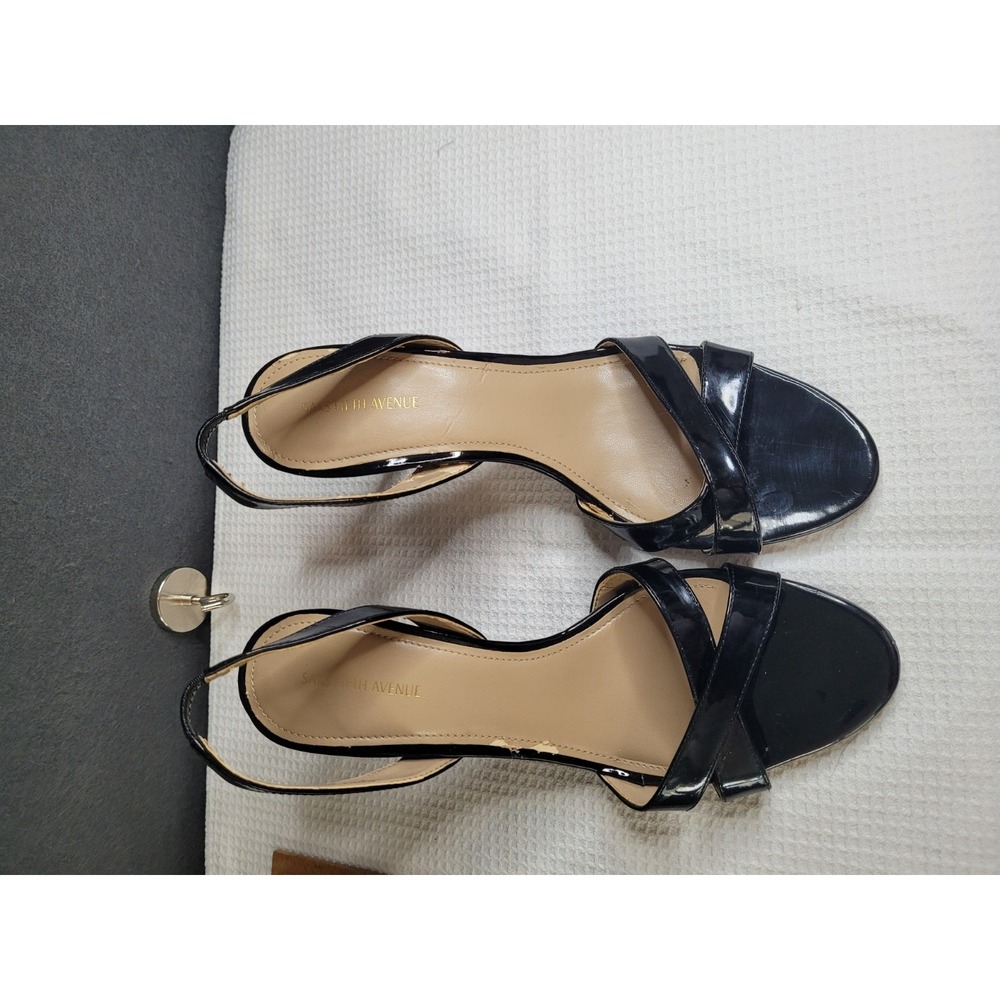 Saks Fifth Avenue Women's Black Slingback Strappy Open Toe Stiletto Heels 9 - Picture 2 of 8